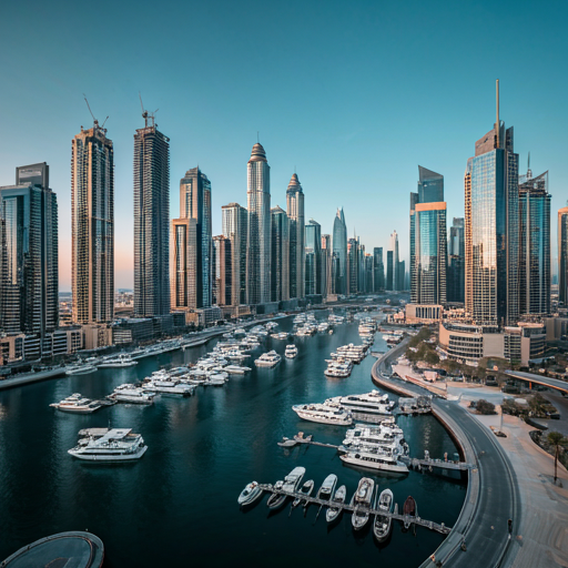 Aerial view of Dubai Marina skyline and waterfront
